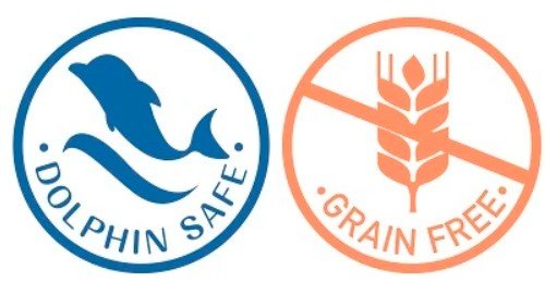 Sellos Dolphin Safe y Grain Free de Churu