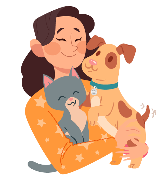 Persona abrazando a su gato y perro