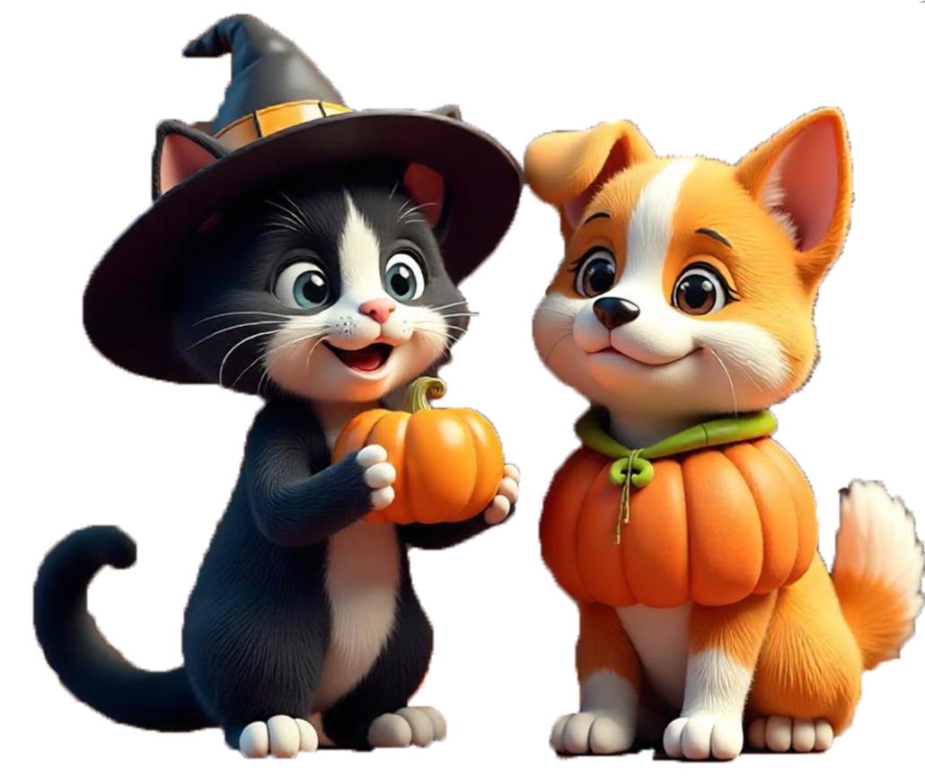 Gato y perro disfrazados de Halloween