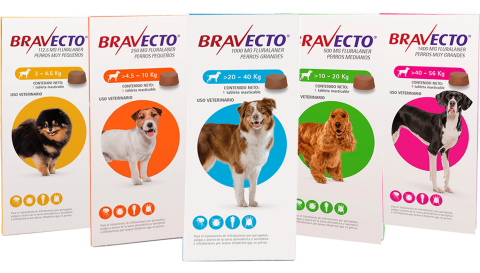 Bravecto comprimido para perros en sus presentaciones por peso